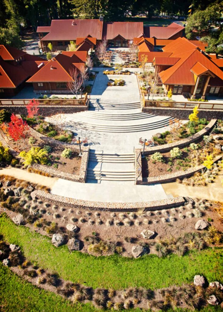 Birds eye view of the Ratna Ling Retreat Center entry way